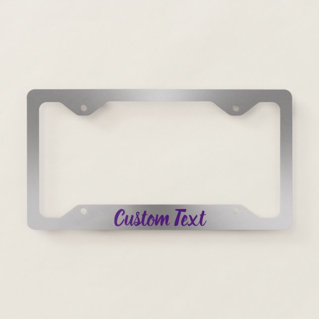 Brushed Metal Look Royal Purple Script License Plate Frame (Front)