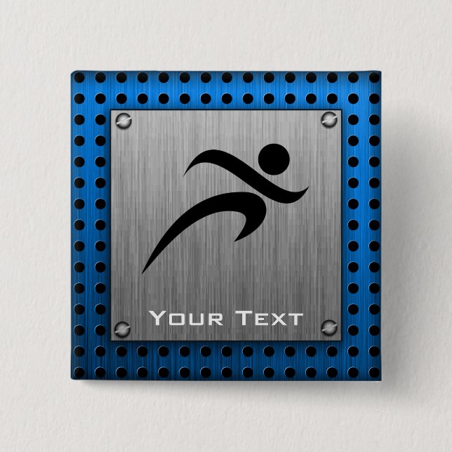 Brushed Metal look Running Pinback Button (Front)