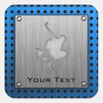 Brushed Metal-look Skateboarding Square Sticker by SportsWare at Zazzle