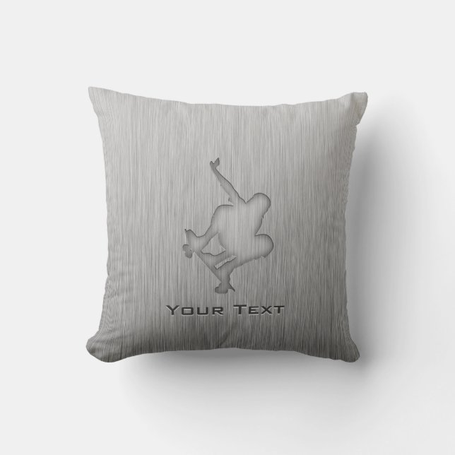 Brushed Metal-look Skateboarding Throw Pillow (Front)