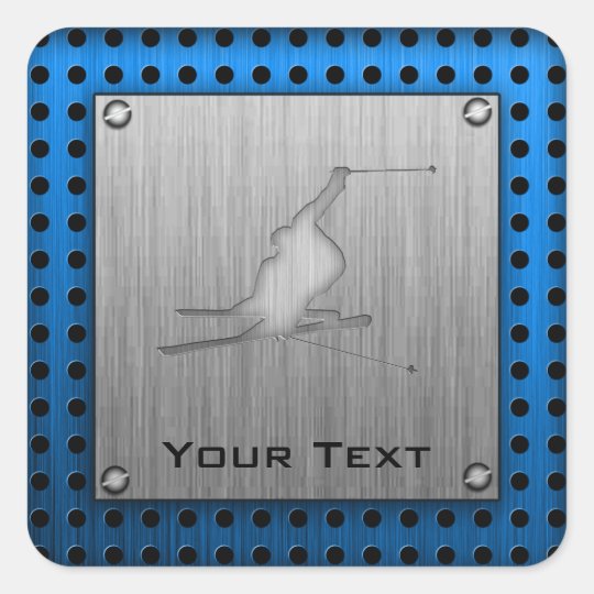 Brushed Metal-look Snow Skiing Square Sticker