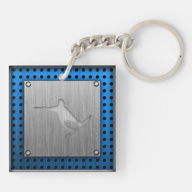Brushed Metal-look Snowboarding Keychain (Back)