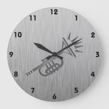 Brushed Metal-look Trumpet Large Clock by MusicPlanet at Zazzle