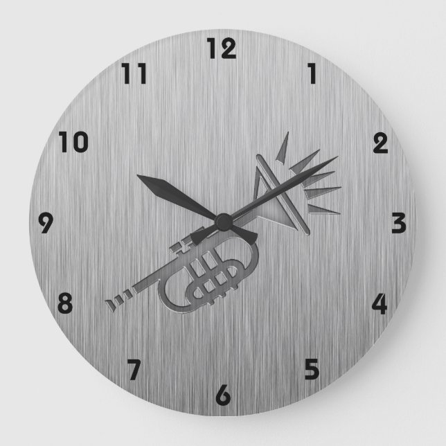 Brushed metal-look Trumpet Large Clock (Front)