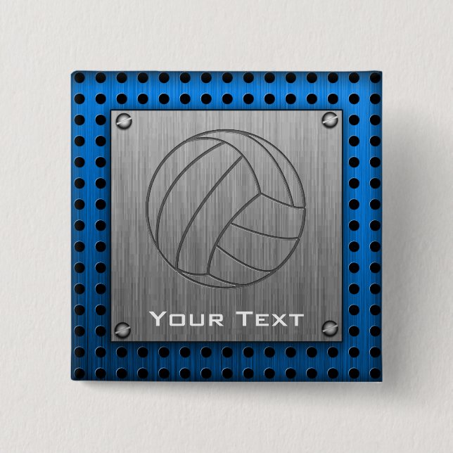 Brushed Metal-look Volleyball Pinback Button (Front)