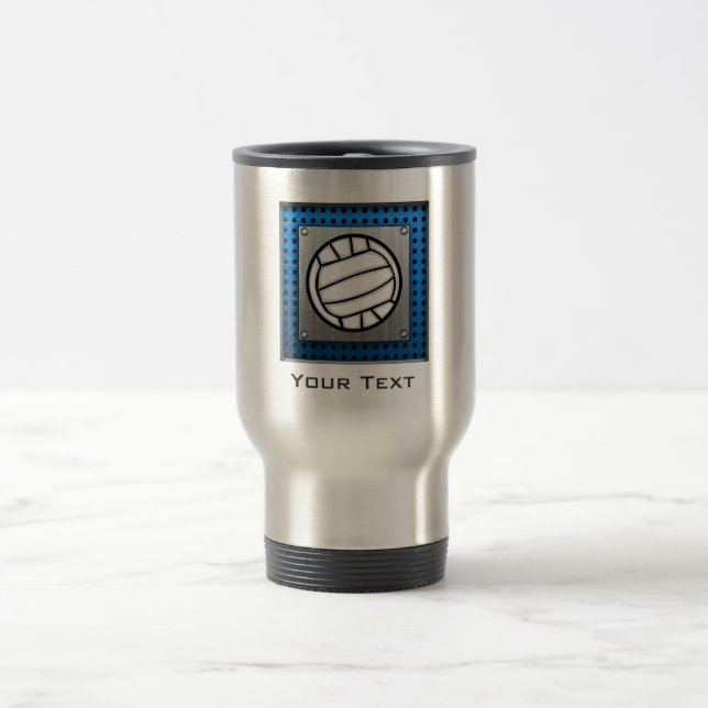 Brushed Metal look Volleyball Travel Mug (Center)
