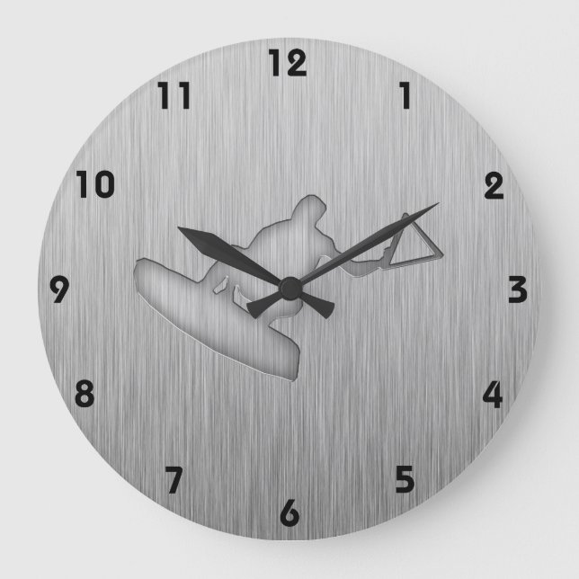 Brushed Metal-look Wakeboarder Large Clock (Front)