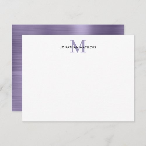 Brushed Metal Midnight Purple Classic Monogram Note Card