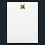 Brushed Metal Monogram Initial Letterhead<br><div class="desc">Make a statement with this personalized luxury letterhead featuring a square brushed metal monogram initial at the top. The classic design is framed in black and perfect for adding a touch of sophistication to your business or personal correspondence. Customize with your own initials and make a lasting impression.</div>