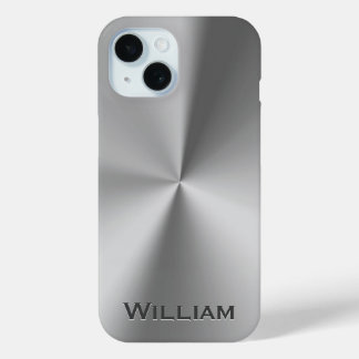 Brushed metal personalized name iPhone 15 case