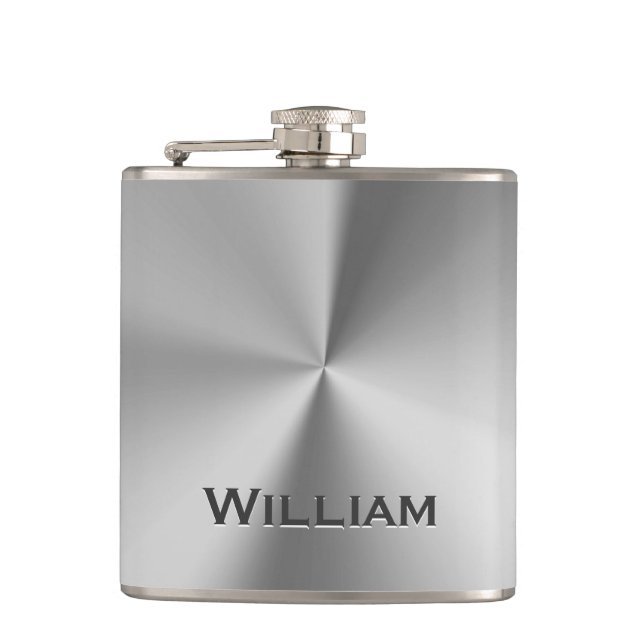 Brushed metal personalized name flask (Front)
