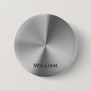 Brushed metal personalized name pinback button