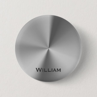 Brushed metal personalized name pinback button