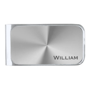 Brushed metal personalized name silver finish money clip
