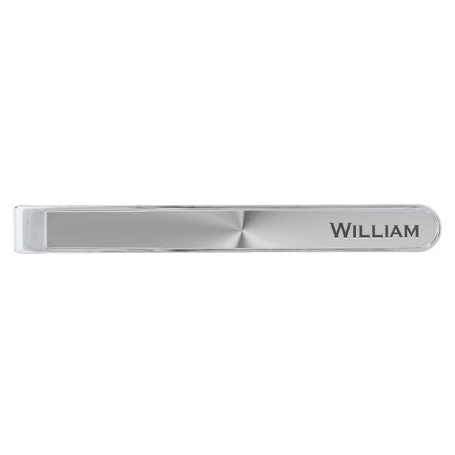 Brushed metal personalized name silver finish tie bar (Front)
