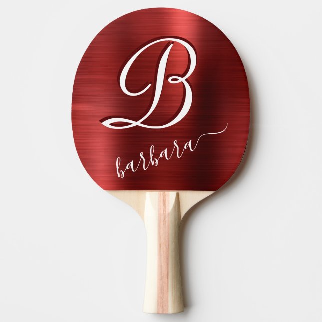 Brushed Metal Personalized Red Ping Pong Paddle (Front)