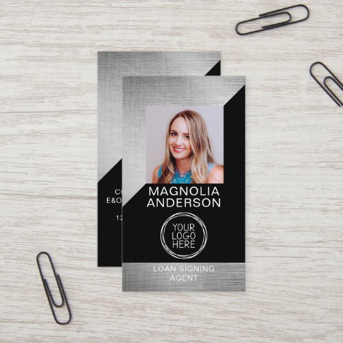 Brushed Metal Photo Logo Notary Business Card