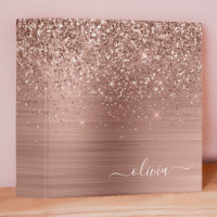 Brushed Metal Rose Gold Pink Glitter Monogram