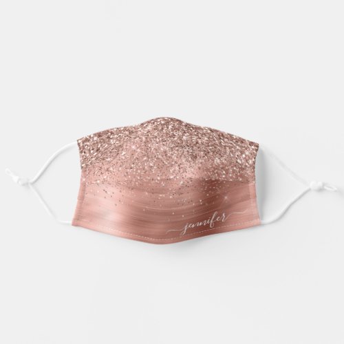 Brushed Metal Rose Gold Pink Glitter Monogram Adult Cloth Face Mask