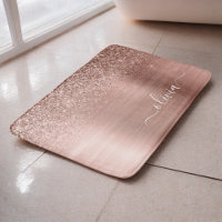 Brushed Metal Rose Gold Pink Glitter Monogram