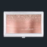 Brushed Metal Rose Gold Pink Glitter Monogram Business Card Case<br><div class="desc">Rose Gold - Blush Pink Faux Foil Metallic Sparkle Glitter Brushed Metal Monogram Name Business Card Holder. This makes the perfect sweet 16 birthday,  wedding,  bridal shower,  anniversary,  baby shower or bachelorette party gift for someone that loves glam luxury and chic styles.</div>