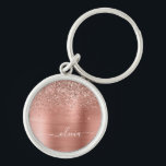 Brushed Metal Rose Gold Pink Glitter Monogram Keychain<br><div class="desc">Rose Gold - Blush Pink Faux Foil Metallic Sparkle Glitter Brushed Metal Monogram Name Keychains (Key Chain). This makes the perfect sweet 16 birthday,  wedding,  bridal shower,  anniversary,  baby shower or bachelorette party gift for someone that loves glam luxury and chic styles.</div>