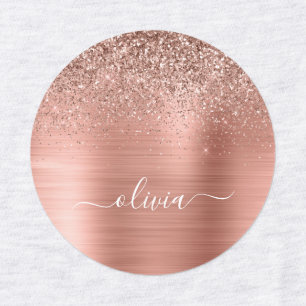 Brushed Metal Rose Gold Pink Glitter Monogram Labels