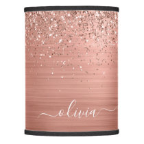 Brushed Metal Rose Gold Pink Glitter Monogram Lamp Shade