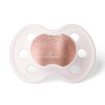 Brushed Metal Rose Gold Pink Glitter Monogram Pacifier