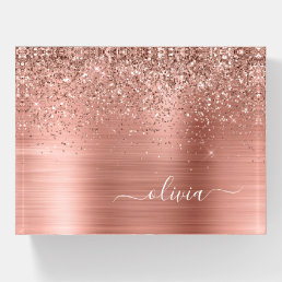 Brushed Metal Rose Gold Pink Glitter Monogram Paperweight