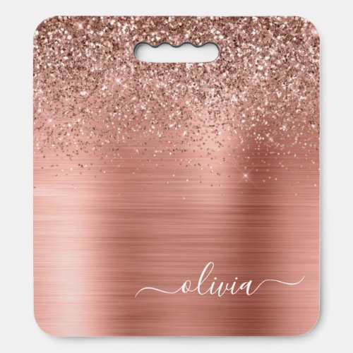 Brushed Metal Rose Gold Pink Glitter Monogram Seat Cushion