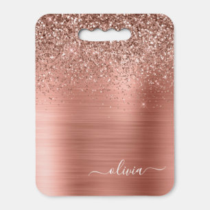 Brushed Metal Rose Gold Pink Glitter Monogram Seat Cushion