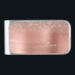Brushed Metal Rose Gold Pink Glitter Monogram Silver Finish Money Clip<br><div class="desc">Rose Gold - Blush Pink Faux Foil Metallic Sparkle Glitter Brushed Metal Monogram Name Money Clip. This makes the perfect graduation,  sweet 16 birthday,  wedding,  bridal shower,  anniversary,  baby shower or bachelorette party gift for someone that loves glam luxury and chic styles.</div>