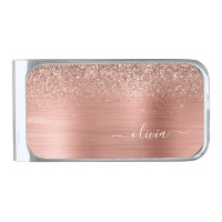 Brushed Metal Rose Gold Pink Glitter Monogram