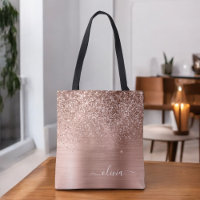 Brushed Metal Rose Gold Pink Glitter Monogram