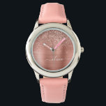 Brushed Metal Rose Gold Pink Glitter Monogram Watch<br><div class="desc">Rose Gold - Blush Pink Faux Foil Metallic Sparkle Glitter Brushed Metal Monogram Name Watch. This makes the perfect sweet 16 birthday,  wedding,  bridal shower,  anniversary,  baby shower or bachelorette party gift for someone that loves glam luxury and chic styles.</div>