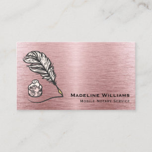 Brushed Metal Rose Gold Quill QR Mobile Notary Business Card
