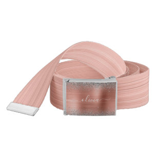 Brushed Metal Rose Gold Silver Glitter Monogram Belt