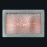 Brushed Metal Rose Gold Silver Glitter Monogram Belt Buckle<br><div class="desc">Rose Gold - Blush Pink and Silver Faux Foil Metallic Sparkle Glitter Brushed Metal Monogram Name Belt Buckle. This makes the perfect graduation, sweet 16 16th, 18th, 21st, 30th, 40th, 50th, 60th, 70th, 80th, 90th, 100th birthday, wedding, bridal shower, anniversary, baby shower or bachelorette party gift for someone that loves...</div>