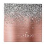 Brushed Metal Rose Gold Silver Glitter Monogram Ceramic Tile<br><div class="desc">Rose Gold - Blush Pink and Silver Faux Foil Metallic Sparkle Glitter Brushed Metal Monogram Name and Initial Ceramic Tiles. This makes the perfect sweet 16 birthday,  wedding,  bridal shower,  anniversary,  baby shower or bachelorette party gift for someone that loves glam luxury and chic styles.</div>