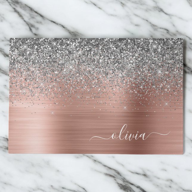 Brushed Metal Rose Gold Silver Glitter Monogram Doormat (Creator Uploaded)