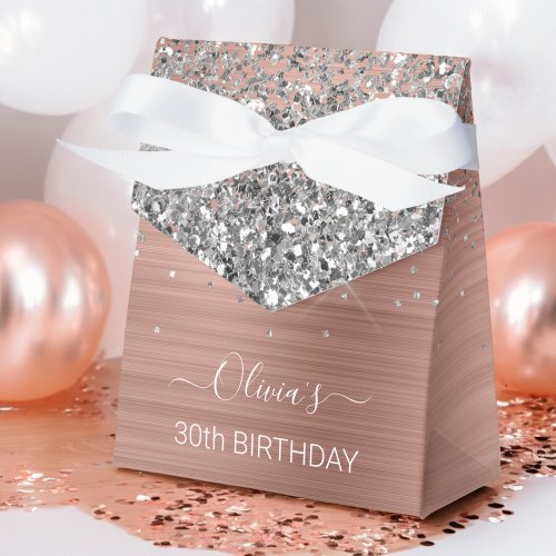 Brushed Metal Rose Gold Silver Glitter Monogram Favor Boxes