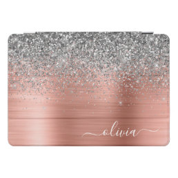 Brushed Metal Rose Gold Silver Glitter Monogram iPad Pro Cover