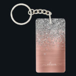 Brushed Metal Rose Gold Silver Glitter Monogram Keychain<br><div class="desc">Rose Gold - Blush Pink and Silver Faux Foil Metallic Sparkle Glitter Brushed Metal Monogram Name Keychain. This makes the perfect sweet 16 birthday,  wedding,  bridal shower,  anniversary,  baby shower or bachelorette party gift for someone that loves glam luxury and chic styles.</div>