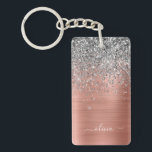 Brushed Metal Rose Gold Silver Glitter Monogram Keychain<br><div class="desc">Rose Gold - Blush Pink and Silver Faux Foil Metallic Sparkle Glitter Brushed Metal Monogram Name Keychain. This makes the perfect sweet 16 birthday,  wedding,  bridal shower,  anniversary,  baby shower or bachelorette party gift for someone that loves glam luxury and chic styles.</div>