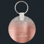 Brushed Metal Rose Gold Silver Glitter Monogram Keychain<br><div class="desc">Rose Gold - Blush Pink and Silver Faux Foil Metallic Sparkle Glitter Brushed Metal Monogram Name Keychains (Key Chain). This makes the perfect sweet 16 birthday,  wedding,  bridal shower,  anniversary,  baby shower or bachelorette party gift for someone that loves glam luxury and chic styles.</div>