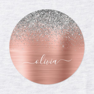 Brushed Metal Rose Gold Silver Glitter Monogram Labels