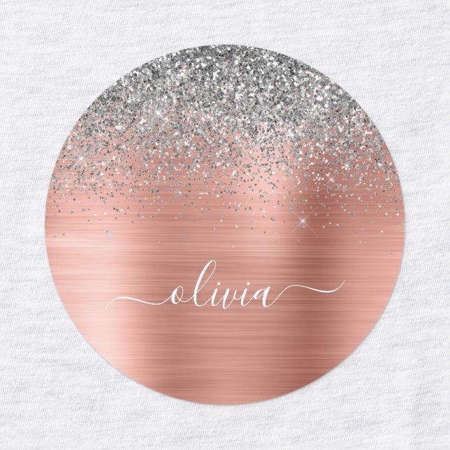 Brushed Metal Rose Gold Silver Glitter Monogram Labels (Design 1)