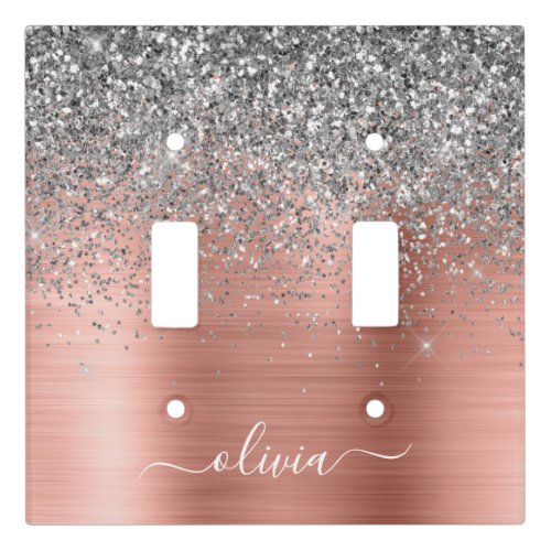 Brushed Metal Rose Gold Silver Glitter Monogram Light Switch Cover