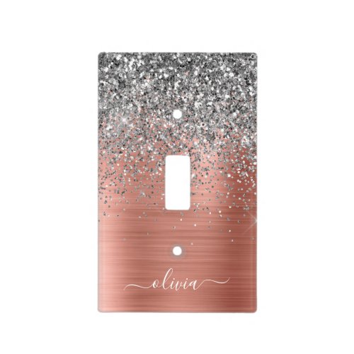 Brushed Metal Rose Gold Silver Glitter Monogram Light Switch Cover